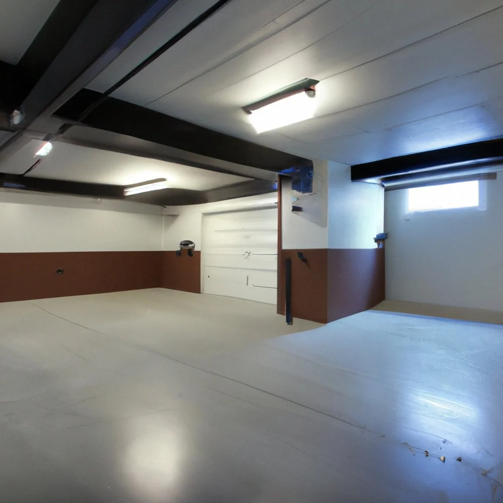 Large empty garage with  an closed garage door