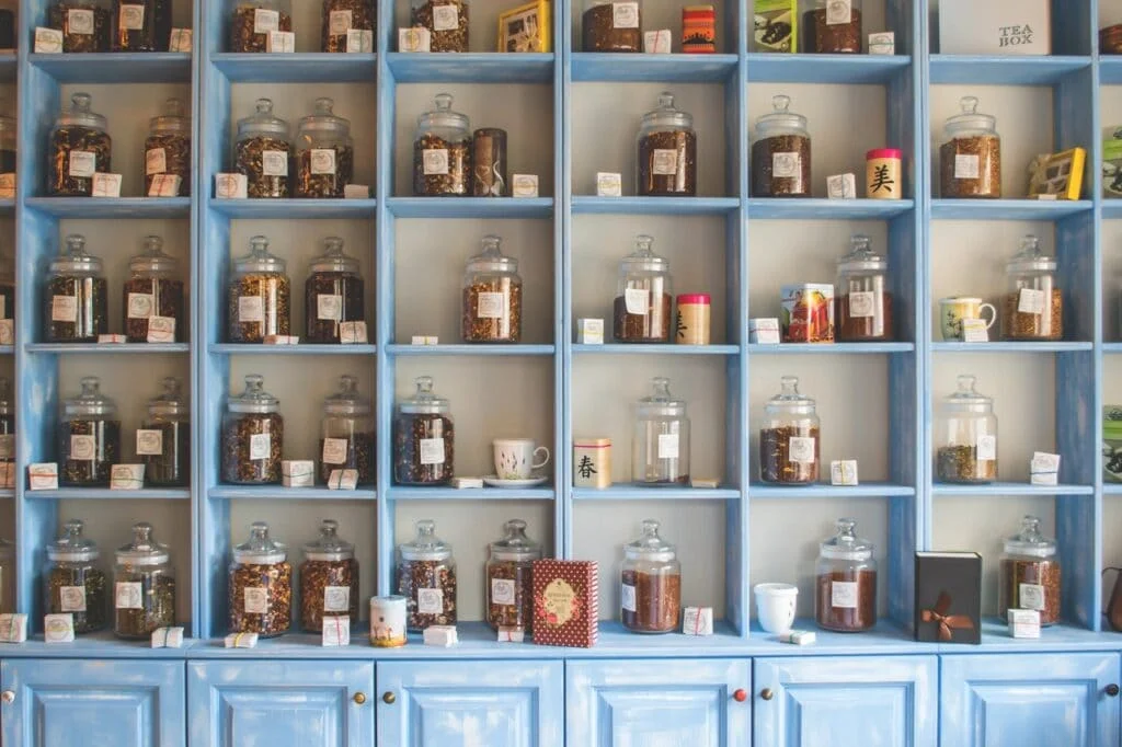 Blue pantry shelf jar organizer