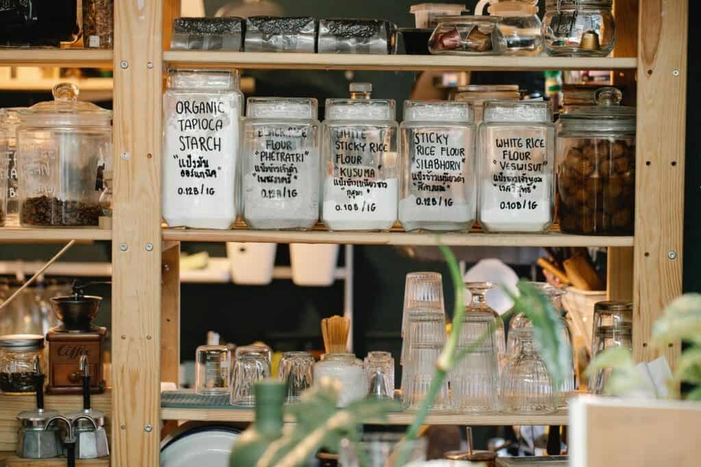 Pantry shelves with jars