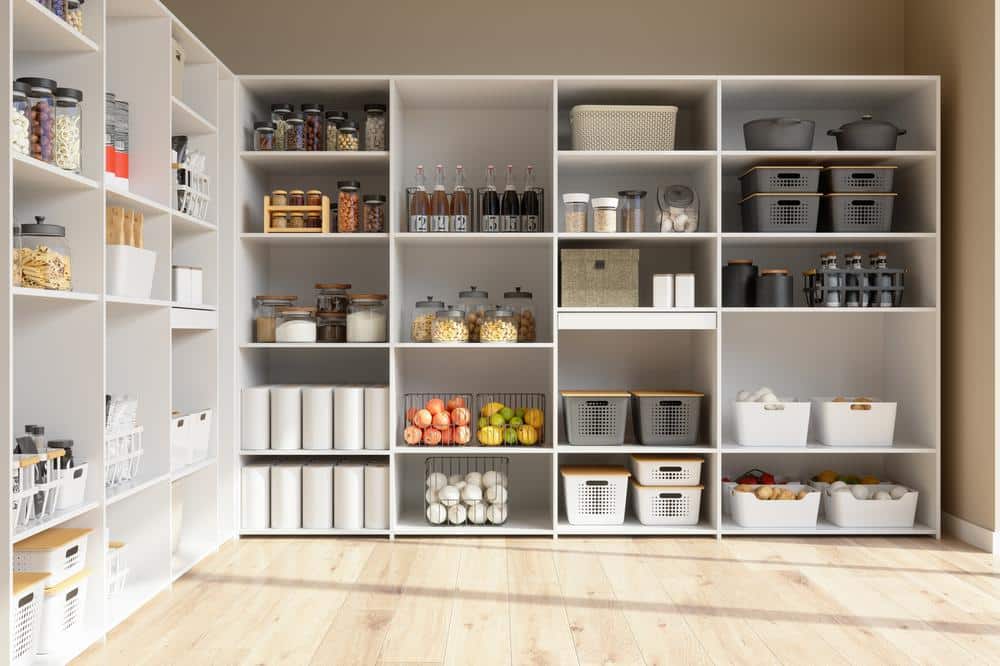 Pantry cabinets with open shelves