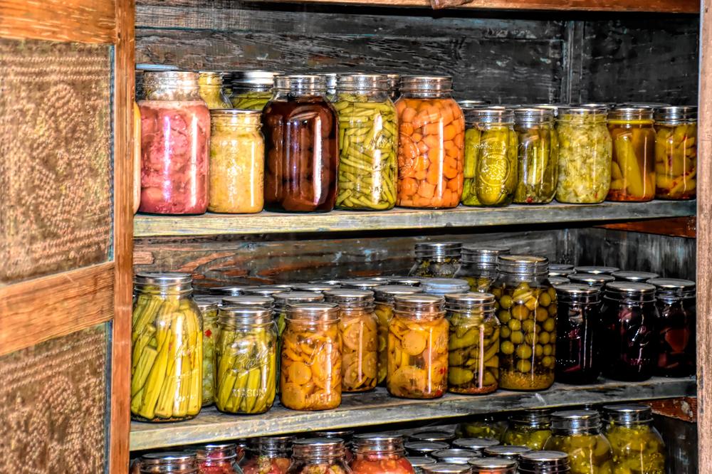 Pantry cabinet with preserved food jars