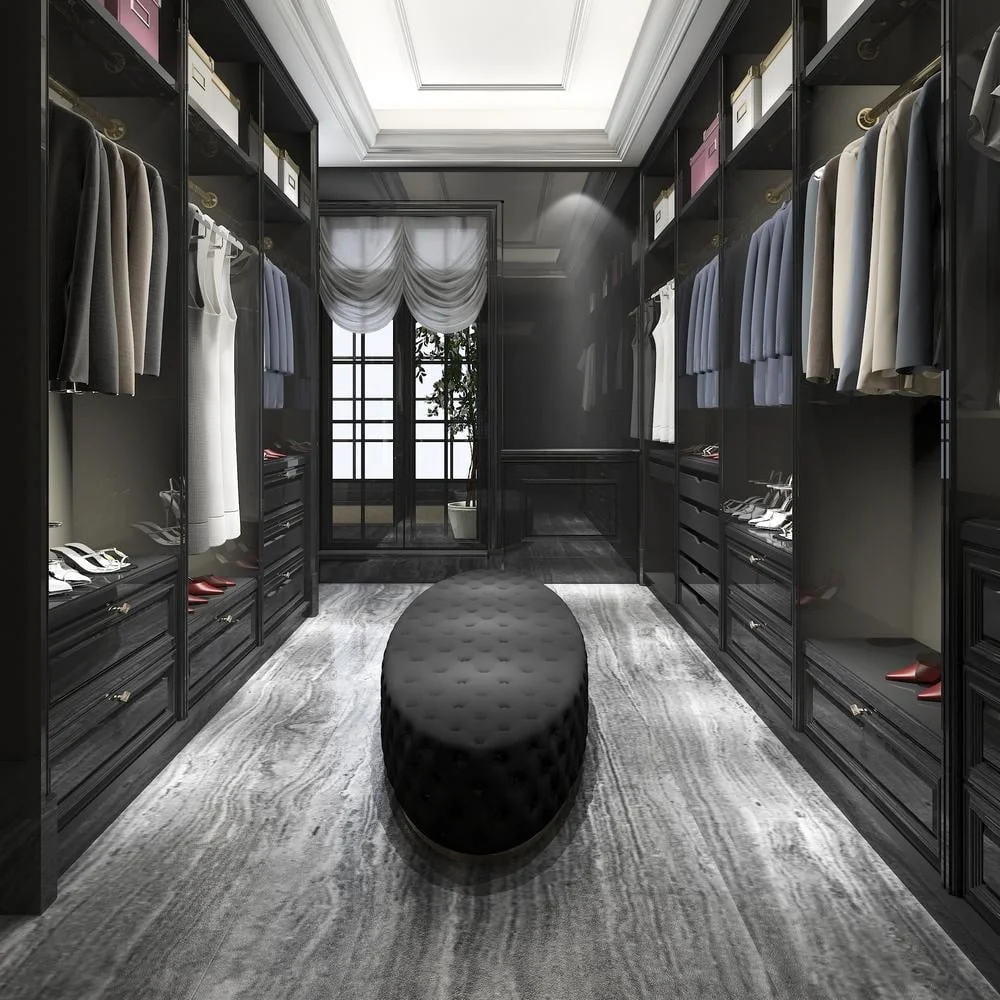Luxury men's walk-in closets with black cabinets