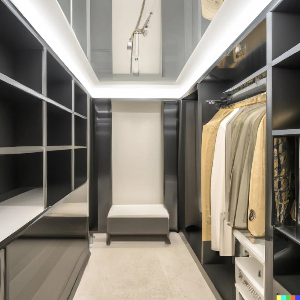 Modern walk-in closet with led light