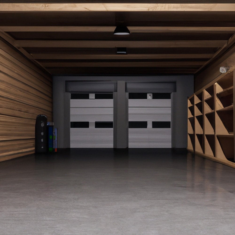 An empty garage and empty shelves