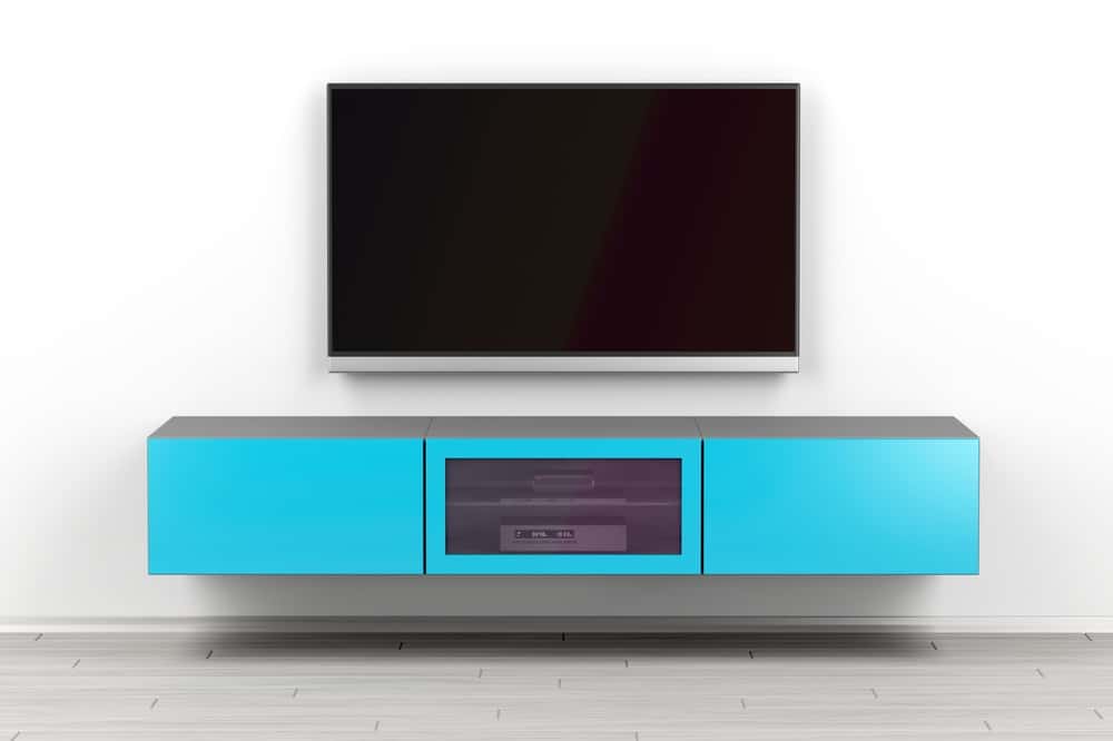 Blue wall mounted tv cabinet