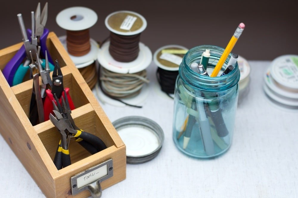 Crafting supplies on a table