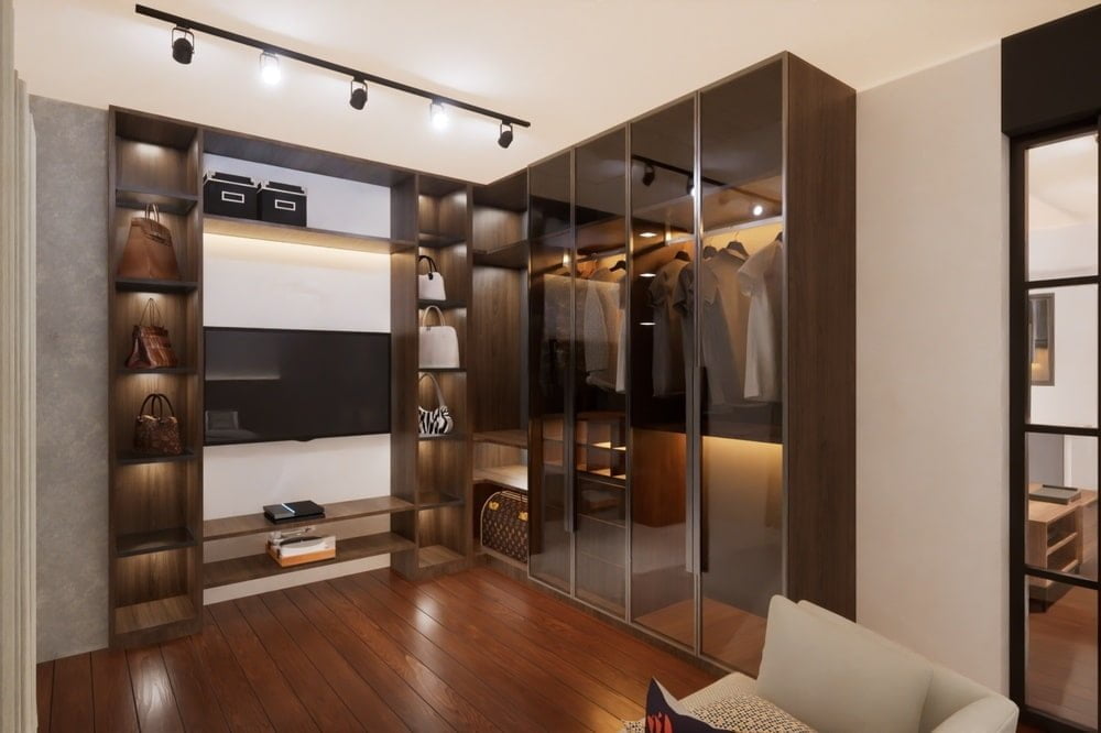 Modern luxury reach-in closet system made of wood