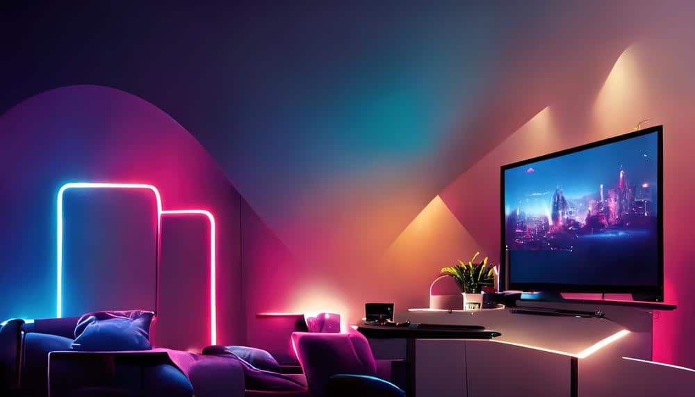 Room with wall leds and illuminated tv unit