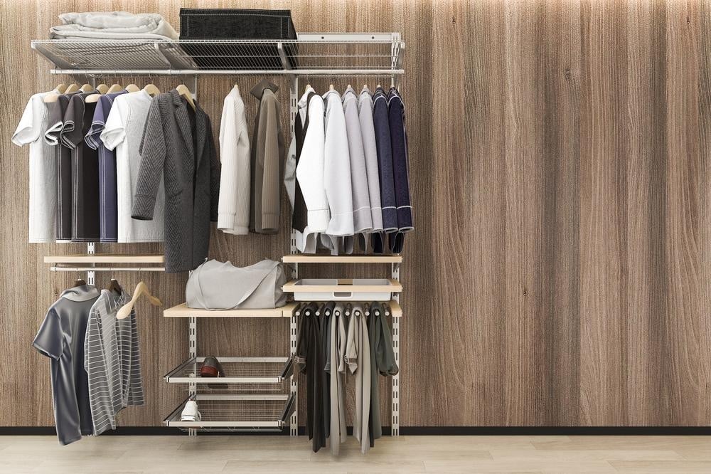 Wall hung closet with hanged clothes