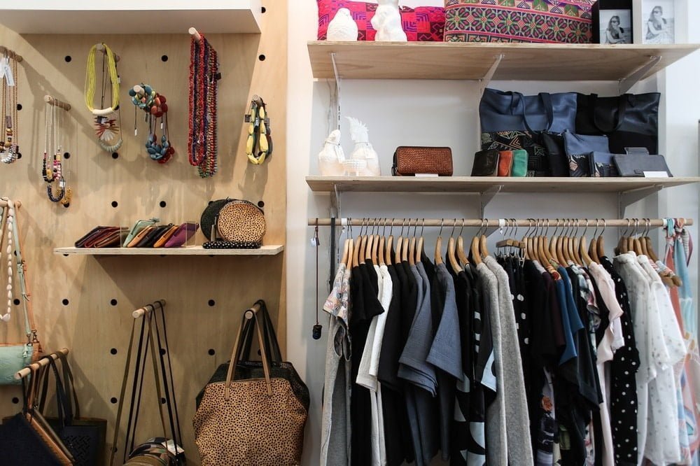 Wall mounted shelves with clothes and items