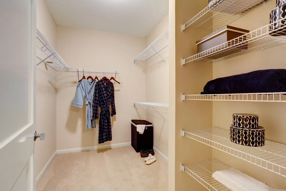 Wall mounted shelves and racks in walk in closet