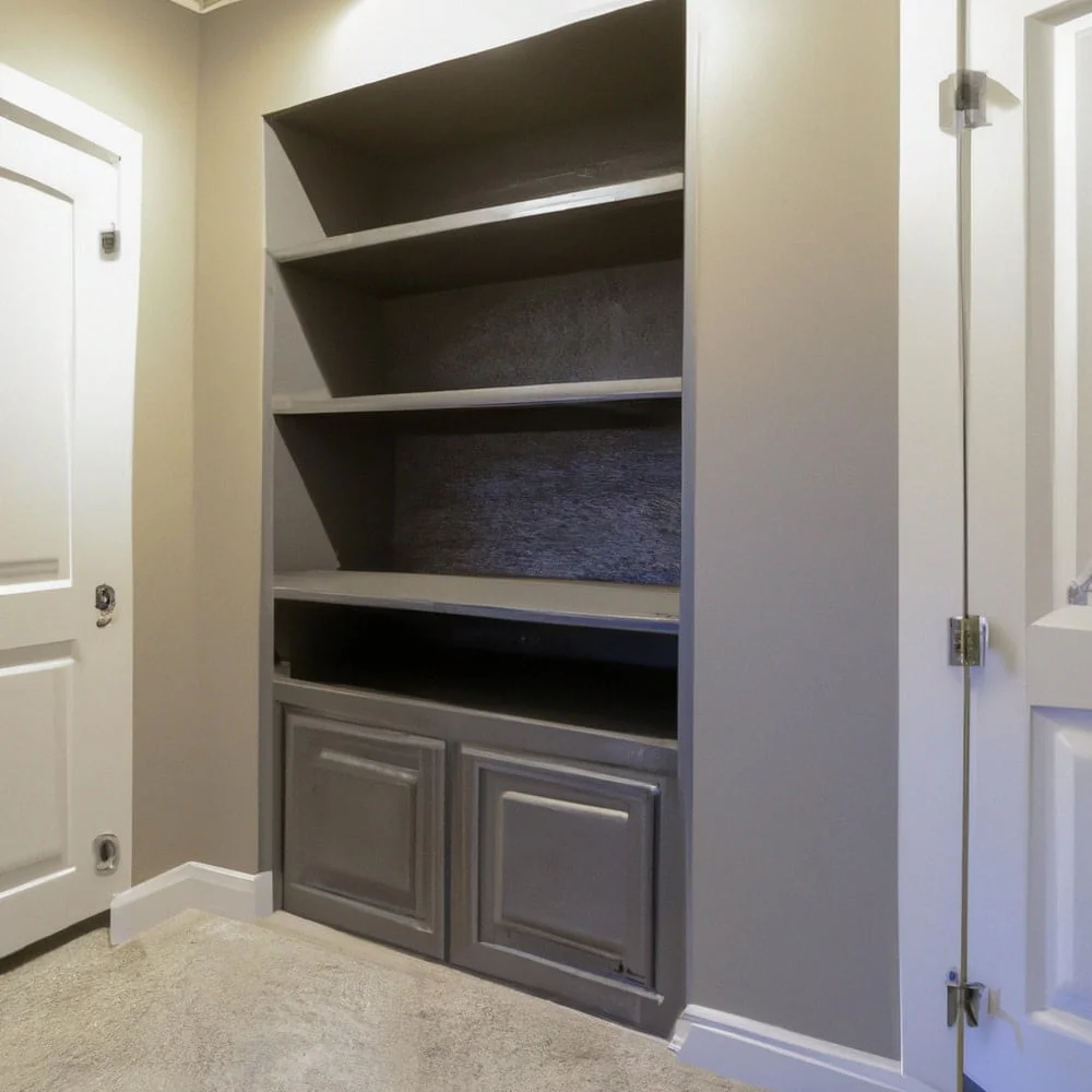 built in mudroom locker with shelves and a cabinet