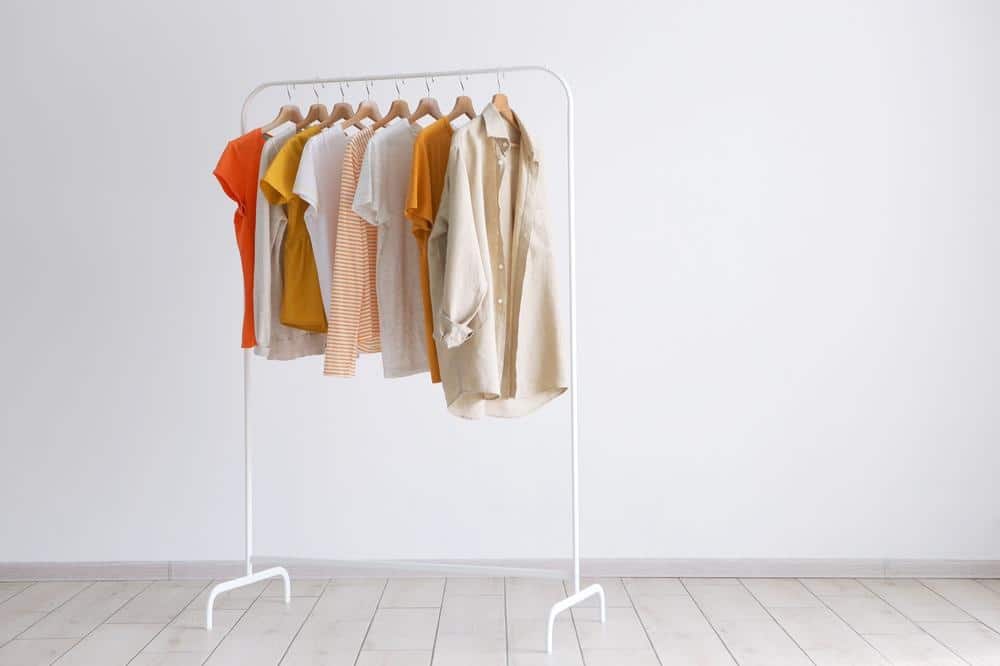 Free standing clothing hanger with clothes
