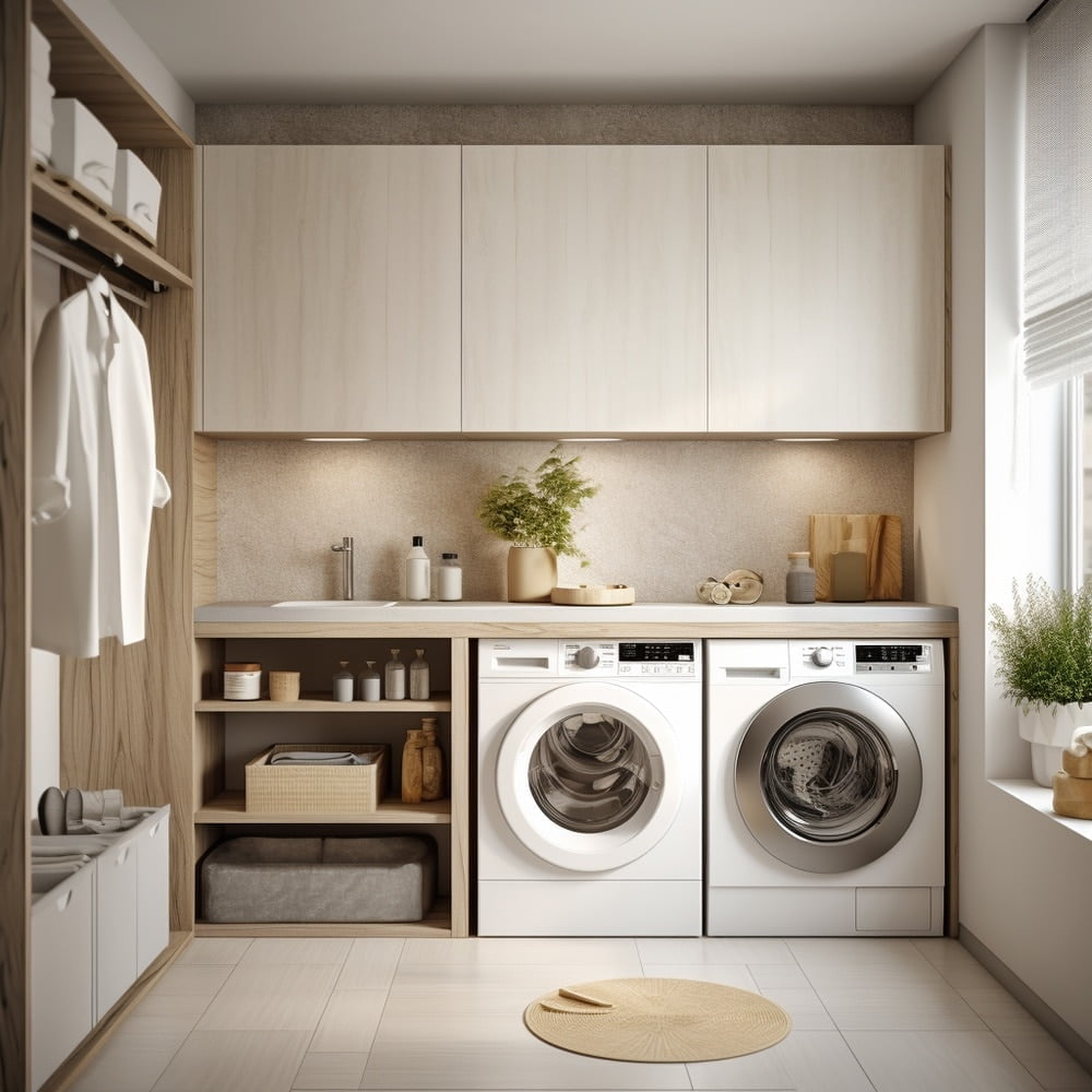 Modern small laundry room with washer and dryer