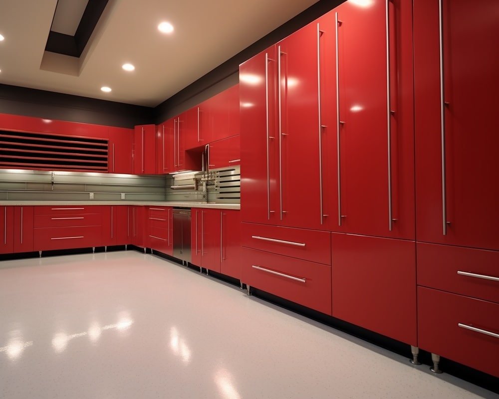 Glossy red garage cabients
