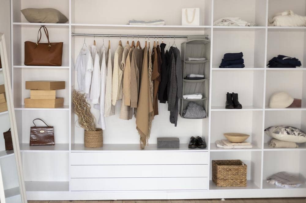 Custom built in closet with clothes inside