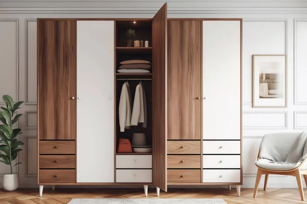 The Power of Simplicity: Embrace Elegance with These 14 White Wardrobe Closet Ideas 19 White and brown colored armoire in a bedroom
