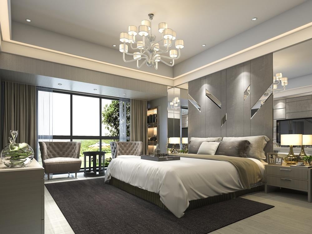 Luxurious modern bedroom with additional lightings on the wall