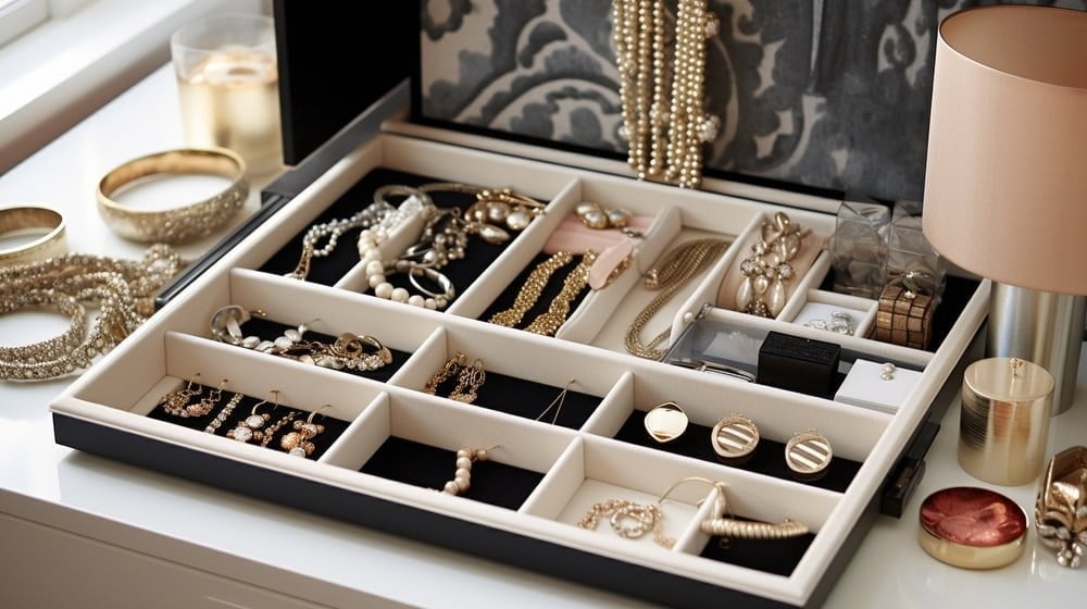 Modern jewelry box with sectioned interior