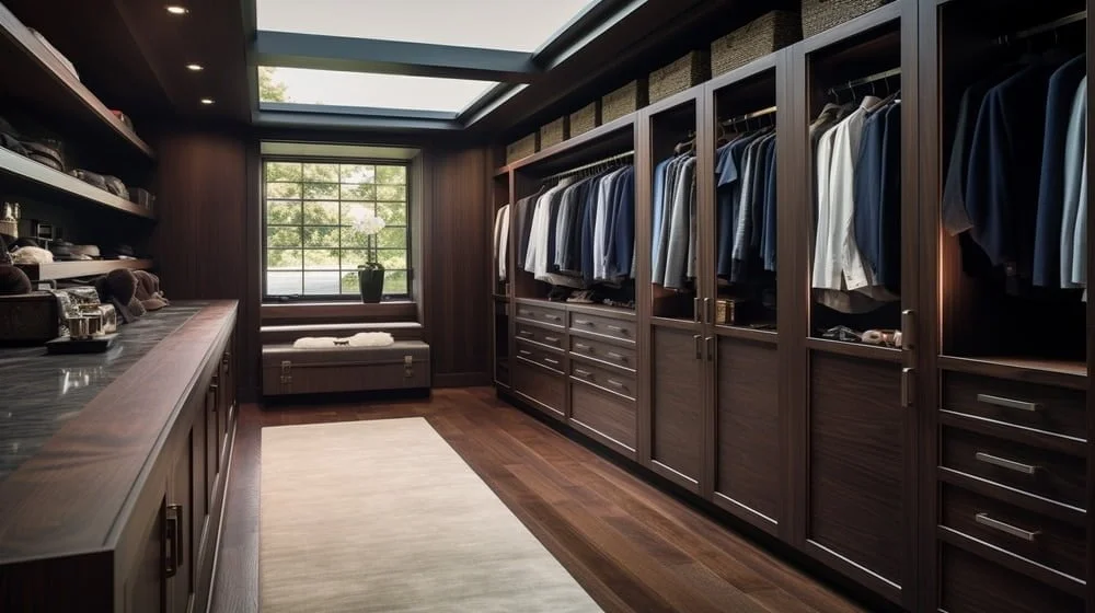 12 Best Closet Design Ideas That Will Bring Luxury into Your Home 18 Black walk in closet with counter and glass door closets