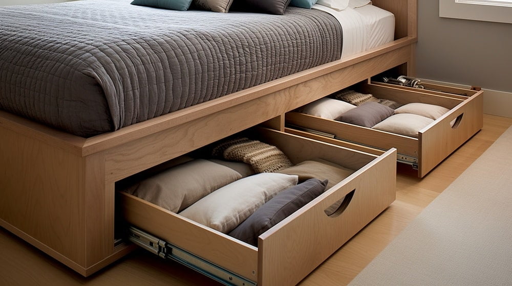 two open drawers under the bed