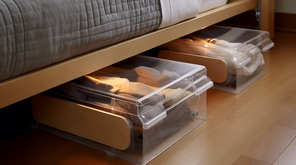 Under bed storage bins transparent