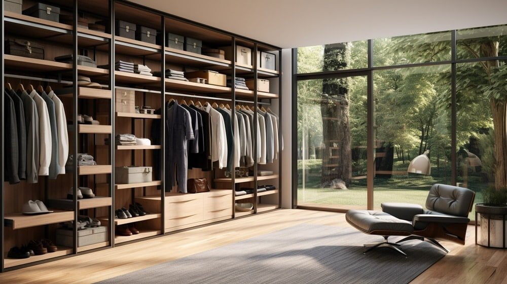 Modern style bedroom with contemporary modern reach-in closet