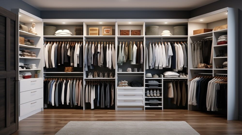 Modern led lighted built in closet with white finish