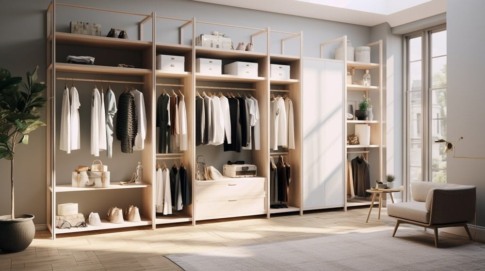 Modern reach in closet design system white room