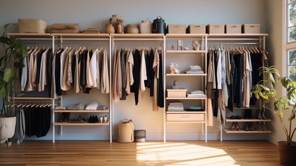 Scandinavian style reach in closet with natural light in the room