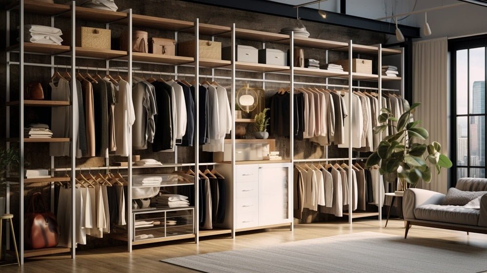 Modern reach in closet with hangers and open concept