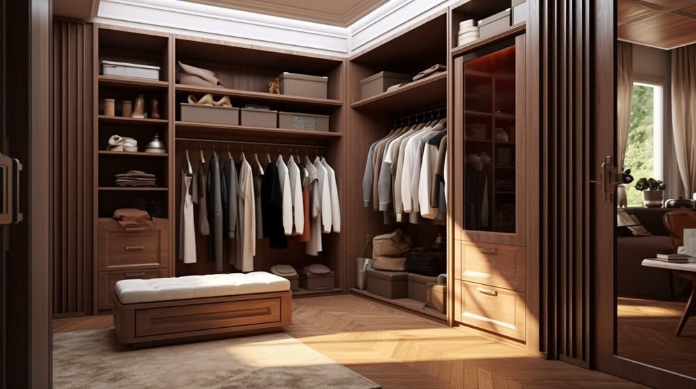 Small wooden closet with luxury accents