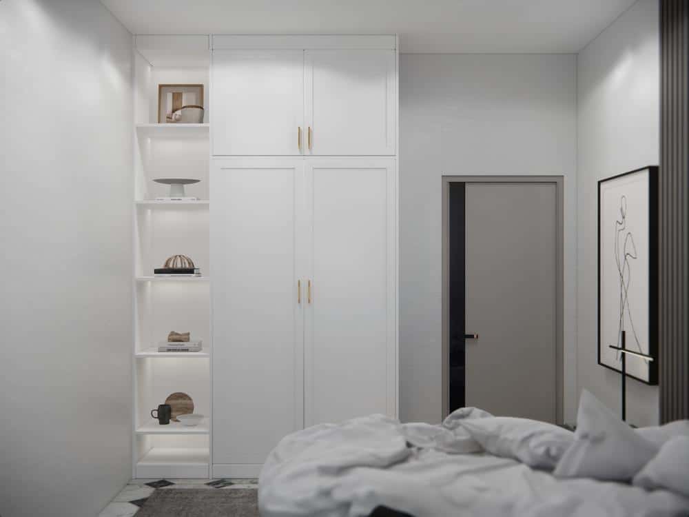 White bedroom wardrobe in a bedroom