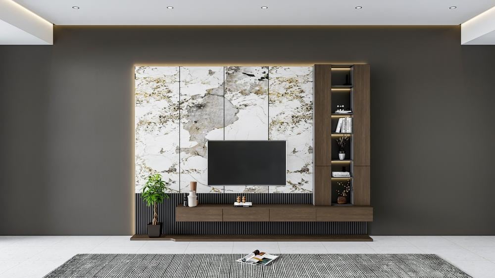 Modern built in tv unit entertainment center with tv