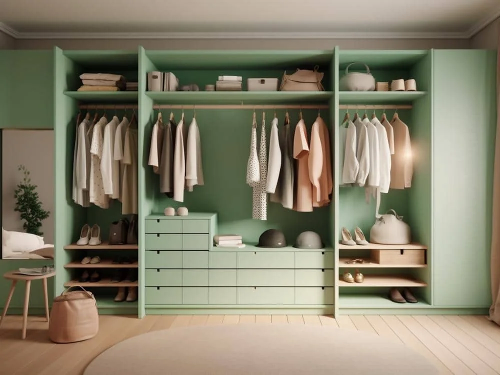 Light green wardrobe closet design