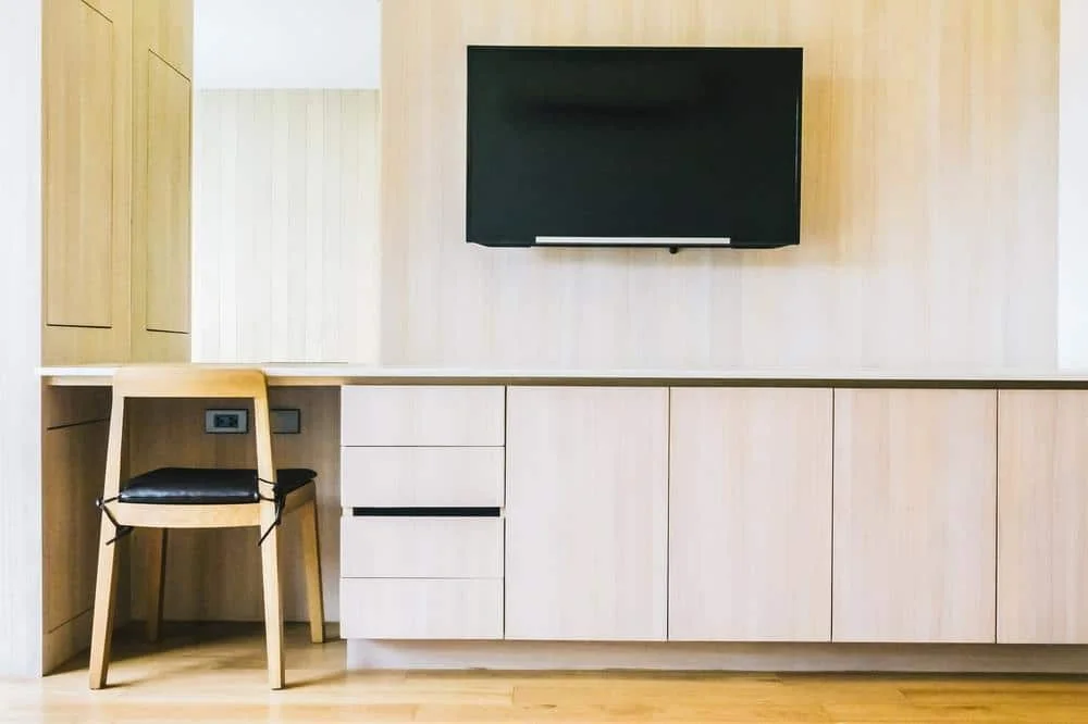 Tv unit with storage cabinets and desk