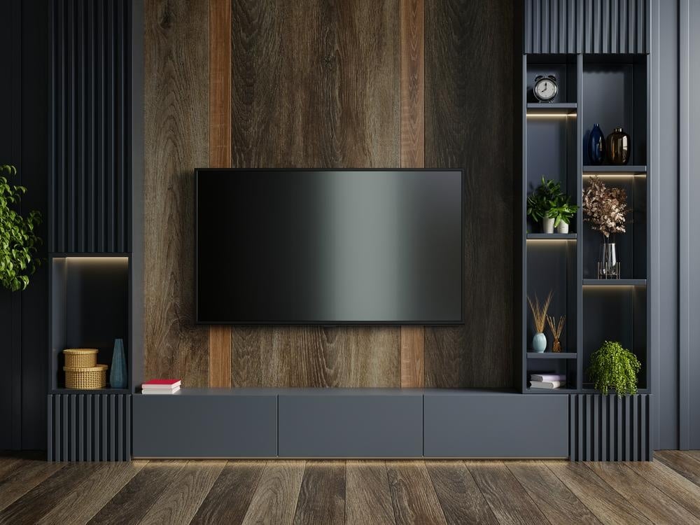 Dark tv unit entertainment center design