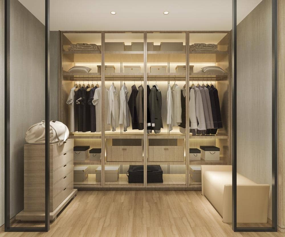 Small modern walk in closets with glass doors